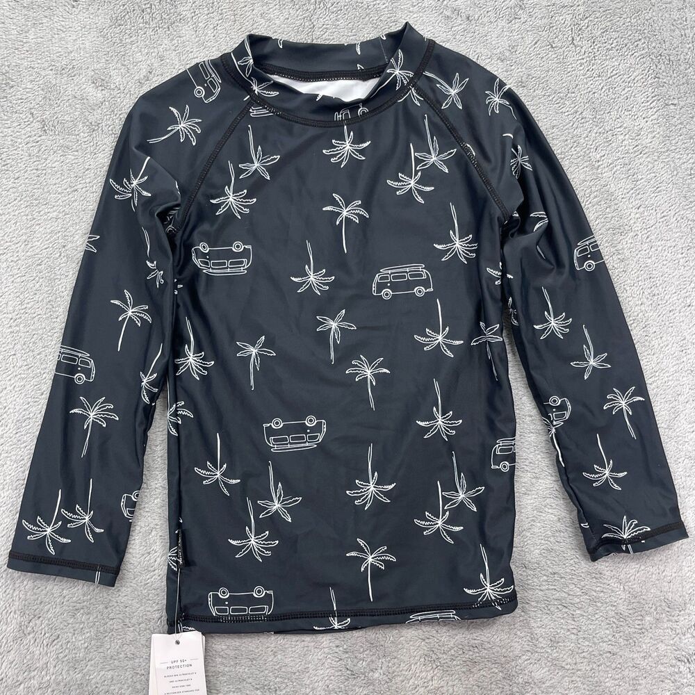 Tiny Tribe Shirt Mens 7 Black Tropical Palm Tree Allover Print Raglan Sleeve